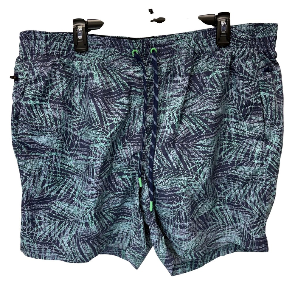 Lands' End Men's XXL Swim Trunks Blue Purple Green Palm Print Lined 4 Pocket